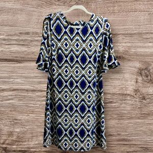 Tommy Hilfiger blue and tan flare sleeve dress. Large.